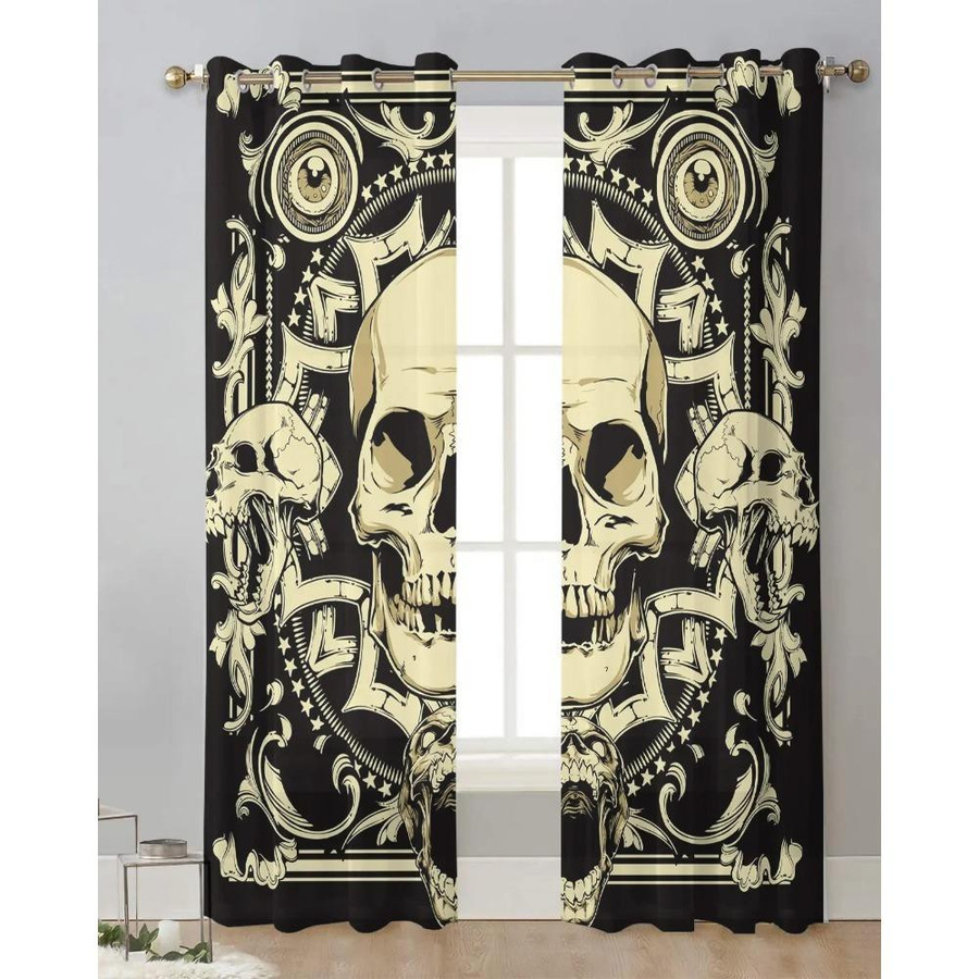 Yiran Furniture Terror Skull Voile Gardine mit Grafik-Design, Transparent, B: 135 cm, H: 115 cm - Bild 3