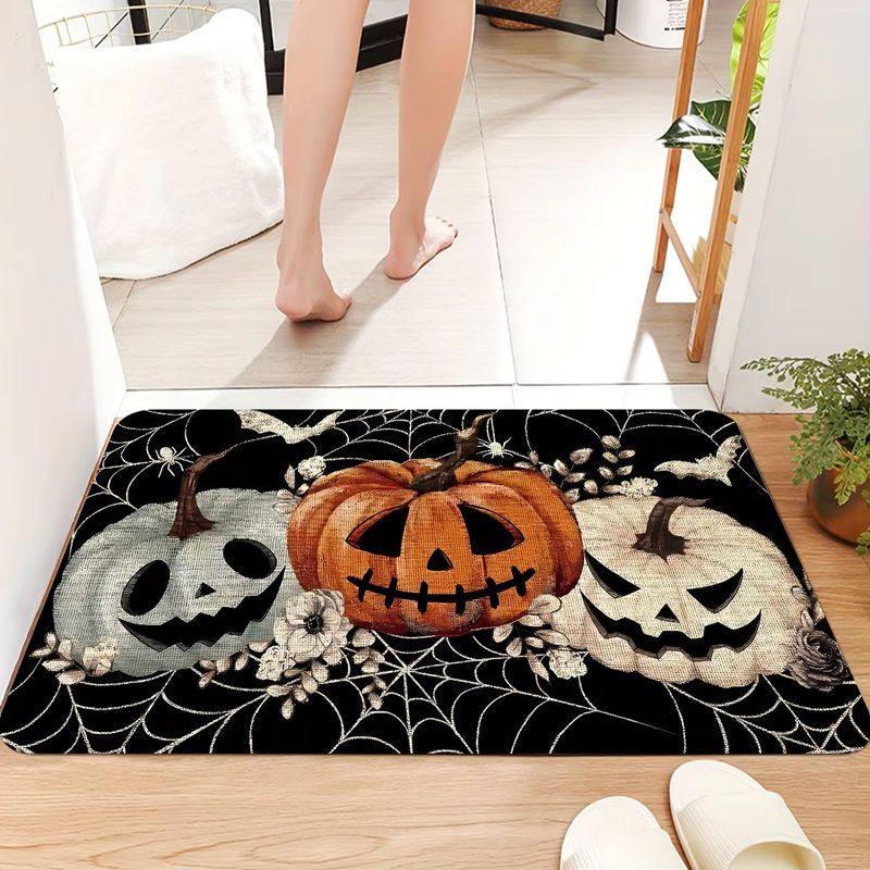 VIKAMA Halloween-Druckteppich mit schwarzen Kürbissen und Spinnennetz-Design in Schwarz - Bild 5