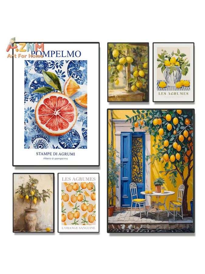 Kayou Leinwand-Kunstdruck Sommerfrischer Zitronenbaum Retro Botanisches Poster Multicolour Wandkunst für Wohnzimmer und Küche - Bild 3