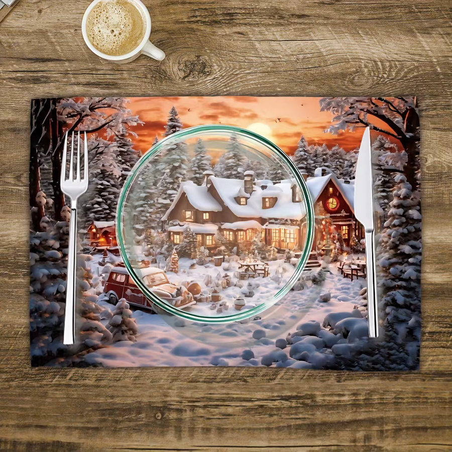 VIKAMA 4-teiliges Tischset-Set mit Winterschneeszenen für die Weihnachtsdekoration - Bild 2