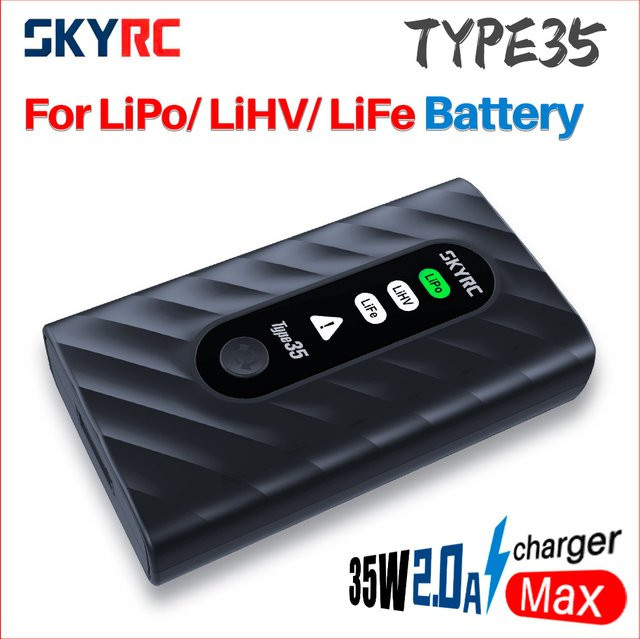 SKYRC Typ35 Smart Batterie Ladegerät für LiPo, LiHV und LiFe Batterien, 2-4S, PD 3.0 USB-C, Schwarz - Bild 1