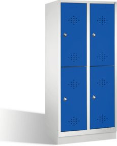 C+P Doppelstockspind Classic auf Sockel mit 4 Fächern und Türen, Korpus Lichtgrau, Front Enzianblau, H x B x T: 180 x 81 x 50 cm - Bild 1
