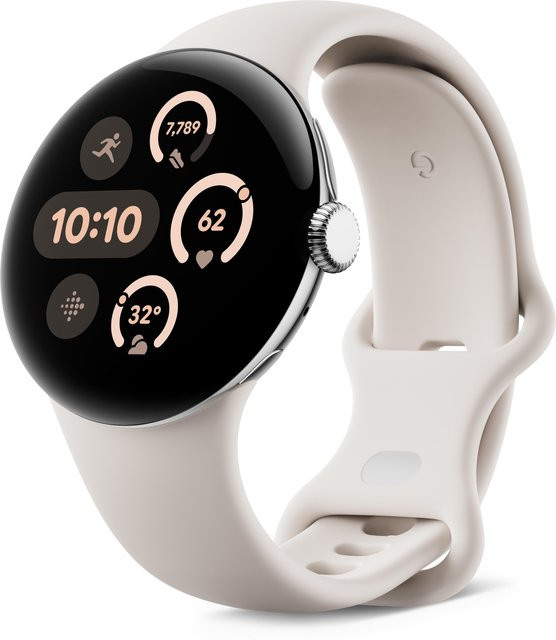 Google Pixel Watch 3 WiFi Smartwatch mit GPS, Aluminiumgehäuse in Polished Silver und Sportarmband in Porcelain, 45 mm - Bild 1