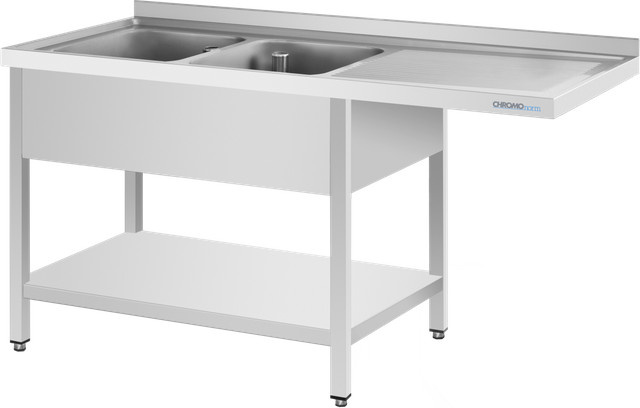 CHROMOnorm Spülcenter mit 2 Becken rechts und Zwischenboden, grau, B/H/T: 150 x 90 x 60 cm - Bild 1