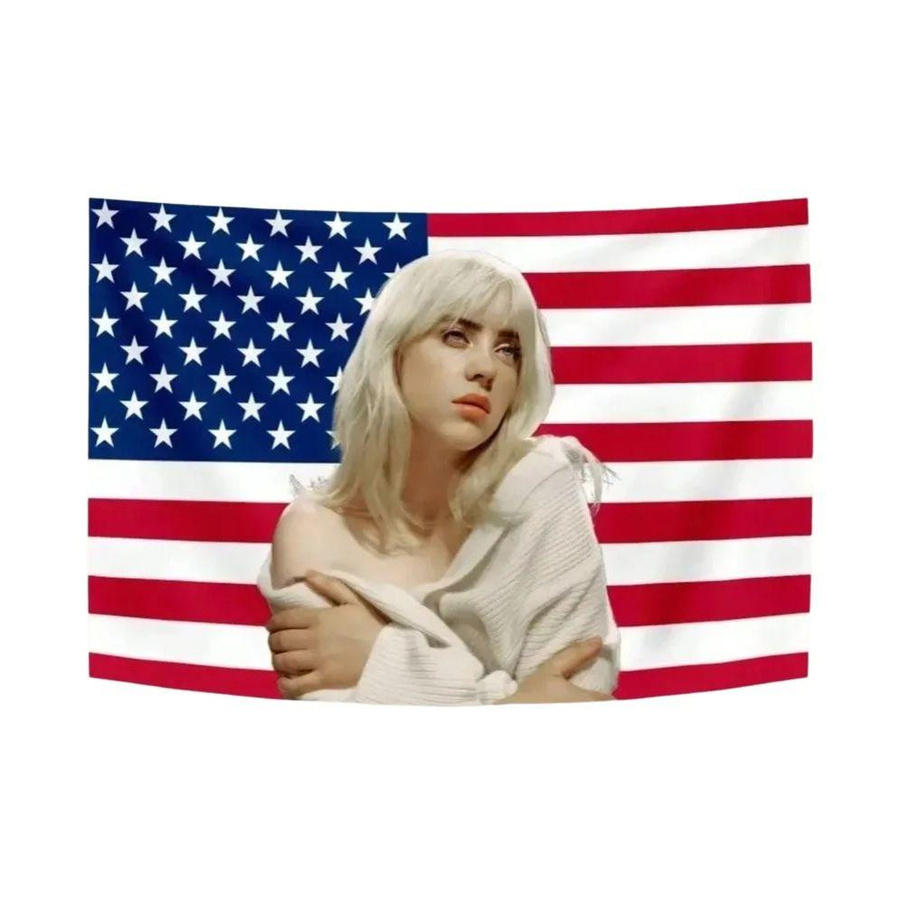 Billie Eilish US-Flagge Wandteppich aus Polyester in Multicolor, B/H: 40 x 60 cm - Bild 3