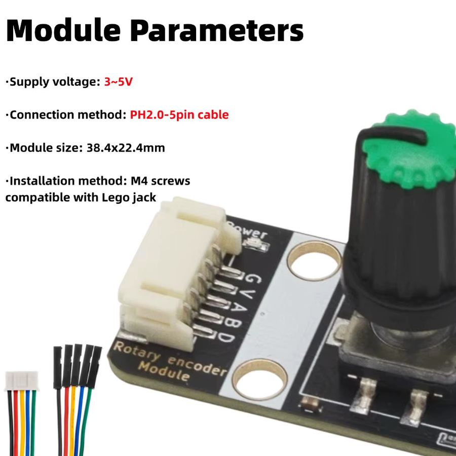 NullLab Drehgeber-Sensor mit AB-Phasen-Digitalimpulssignal, zentraler Drucktaste, Blockgehäuse und PH2.0-Schnittstelle für Arduino, Schwarz - Bild 4