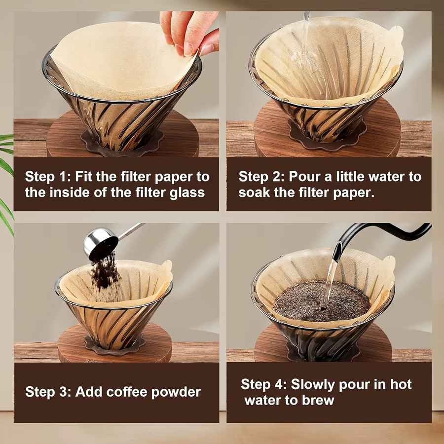 Leeseph Pour-Over-Kaffeebereiter-Set mit Borosilikatglaskaraffe, Walnussholzgriff und 100 Papierfiltern, Grau - Bild 4