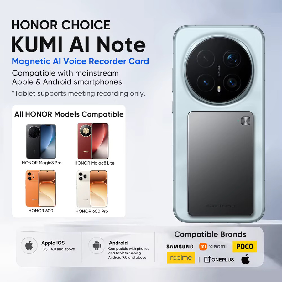 HONOR CHOICE KUMI AI Ultra-Dünner Rekorder mit 24-Stunden-Aufnahme und KI-Transkription für über 130 Sprachen - Bild 2