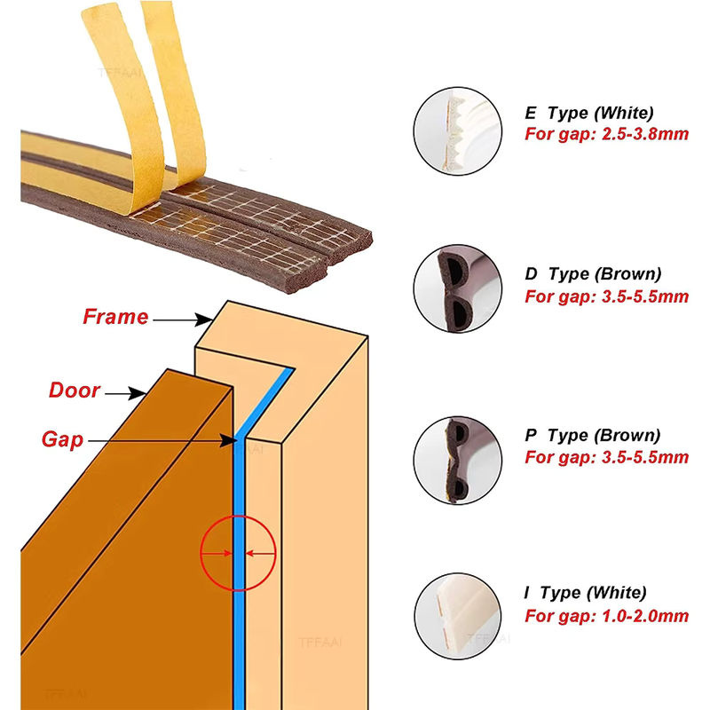 TFAAI Selbstklebender EPDM-Gummi Dichtungsstreifen in Profil D als Zugluftstopper und Fensterisolierung, Grau - Bild 3
