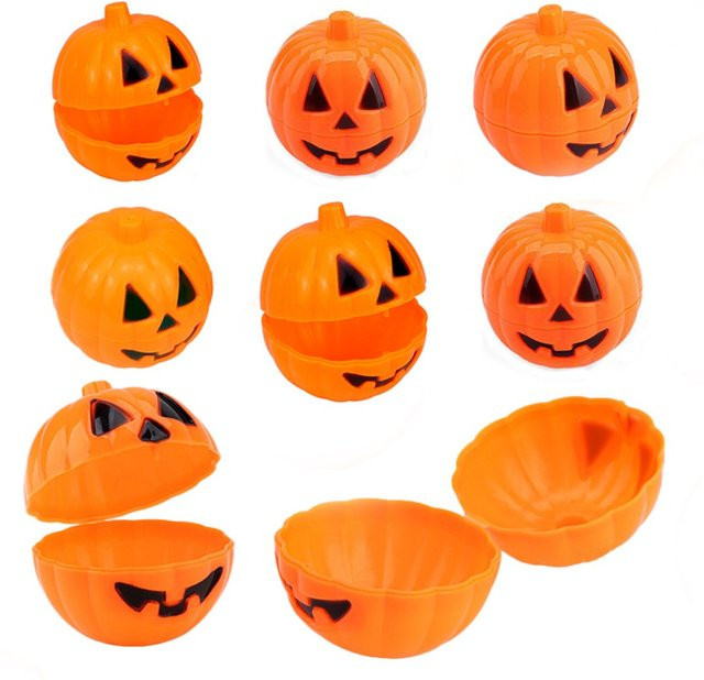 12er Set Halloween Kürbis Eimer aus Kunststoff in Orange zur Dekoration und als Süßigkeiten Behälter für Kinderpartys - Bild 1