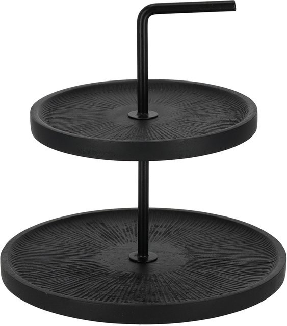 Jens Living Etagere aus Mangoholz und Metall, 2-stufig, rund, Schwarz, B/T/H: 25,0 x 27,0 x 25,0 cm - Bild 1