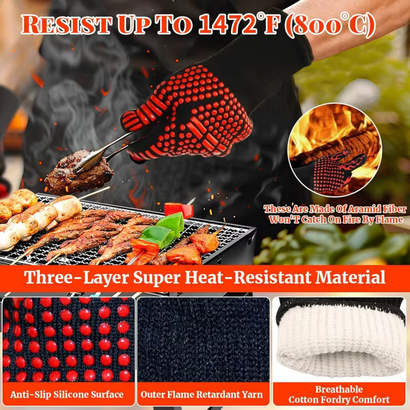 Hitzebeständige Grillhandschuhe von INMAICH in Rot, feuerfeste und rutschfeste Küchenofenhandschuhe zum Kochen, Braten und Backen - Bild 3
