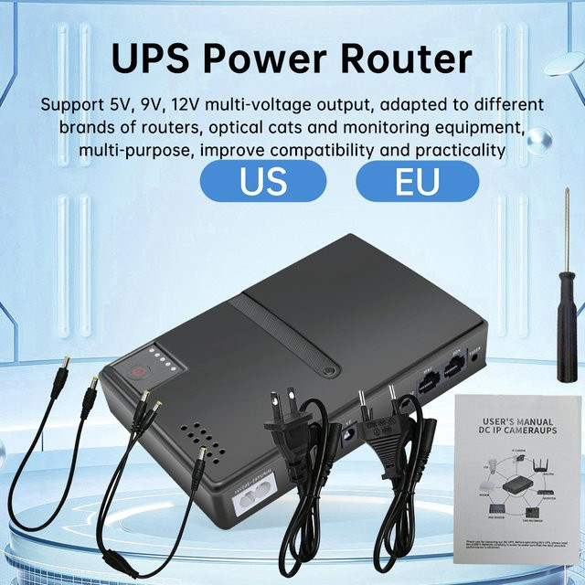 Gaqqee 1018L USV Unterbrechungsfreie Stromversorgung DC-Backup für WIFI-Router und optische Modems in Schwarz mit eingebautem Adapter 5V/9V/12V/15V/24V - Bild 1
