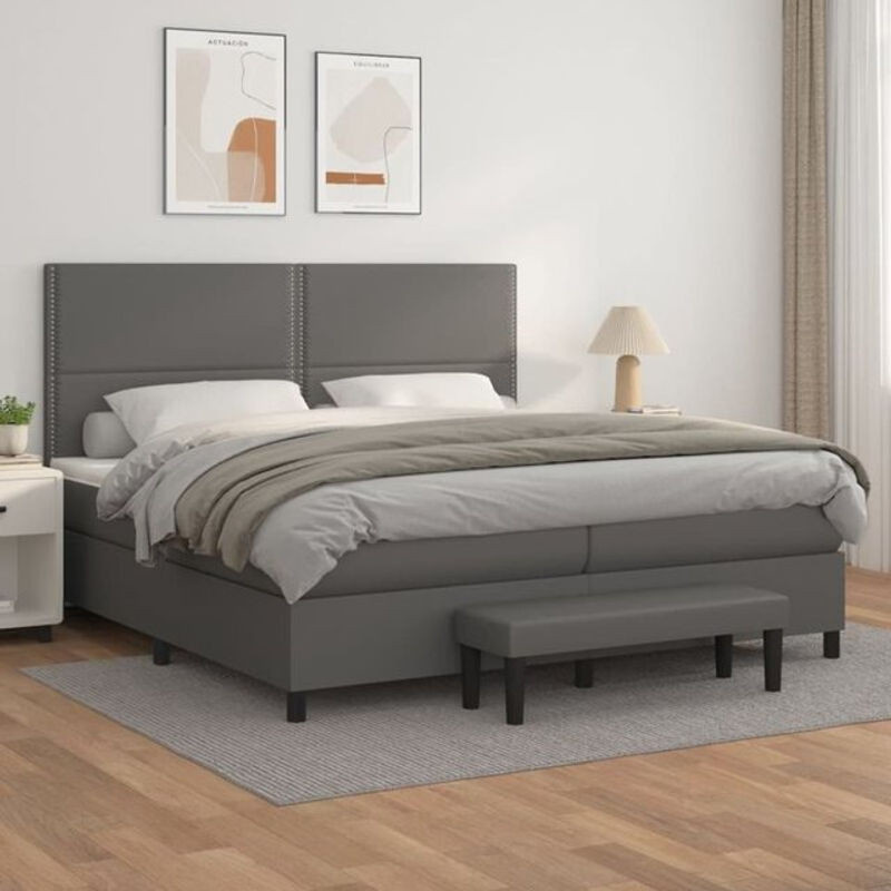 Vidaxl Boxspringbett mit Matratze in Grau aus Kunstleder, Modernes Polsterbett B/T: 200 x 200 cm - Bild 1