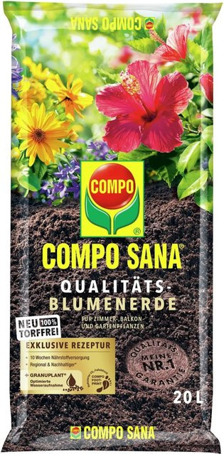 Compo Sana Qualitäts-Blumenerde torffrei mit Bimsstein für Zimmerpflanzen, Balkonpflanzen und Gartenpflanzen, 500 g - Bild 1