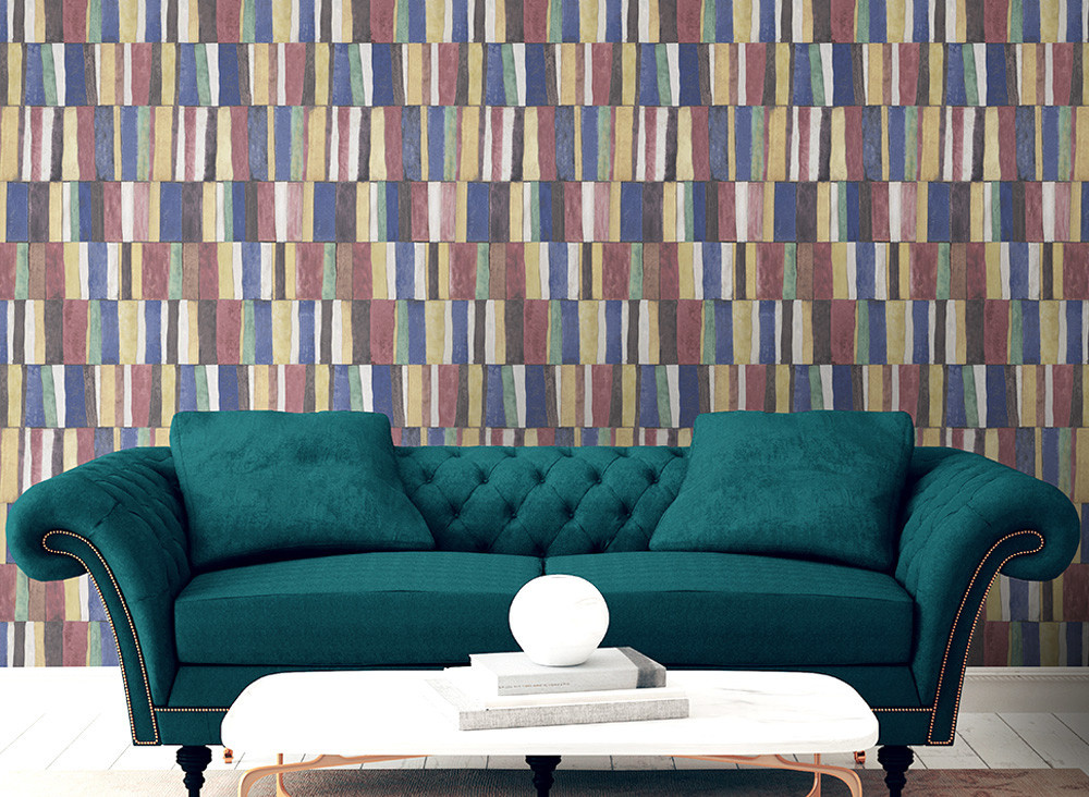 Jannelli & Volpi Tapete Ritter Tiles 25610 in Rot, Blau und Multicolour mit modernem floralem Abstract-Design aus Vinyl - Bild 1