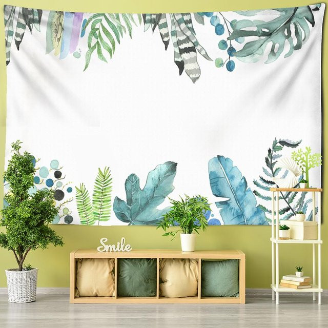 Wandteppich von Binchi Outdoor Equipment mit tropischem Pflanzenmotiv und Mandala-Design in Grün, Grau und Multicolour, B/H: 95 x 70 cm - Bild 1