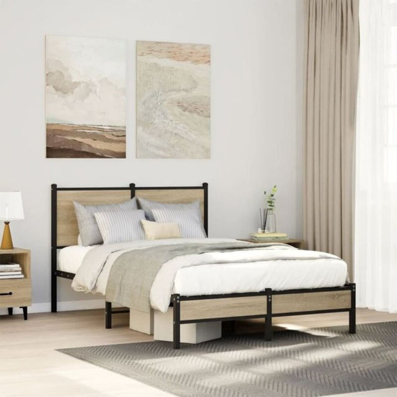 Metallbett Vidaxl in Sonoma-Eiche Natur und Braun, B/T/H: 120 x 190 cm - Bild 1