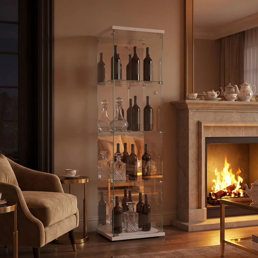 Moderne Glasvitrine in Weiß mit Schloss und Regalböden für dein Wohnzimmer oder deine Bar, Höhe: 200 cm - Bild 4