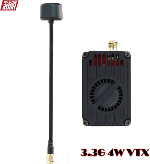 RUSHFPV OverShoot 3.3G 4W VTX Videosender mit IRC Tramp Protocol und 3,3GHz VRX-Modul für FPV-Drohnen in Schwarz - Bild 1