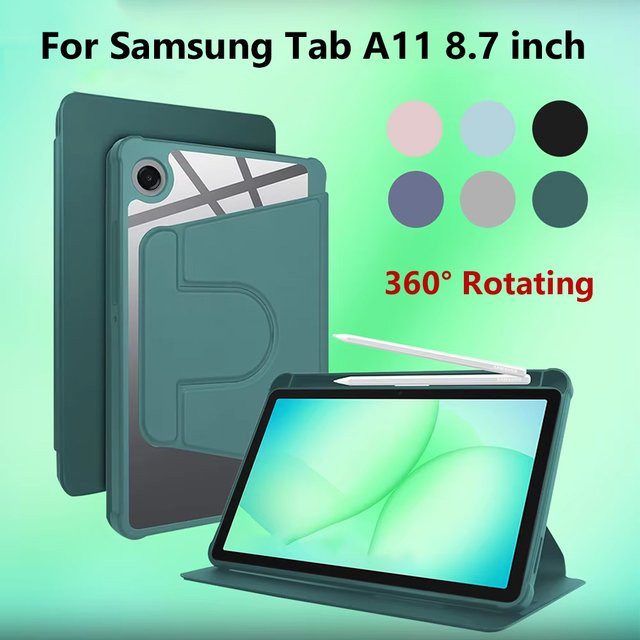 Samsung Galaxy Tab A11 8,7 Zoll 2025 360 Grad drehbare Acryl-Schutzhülle in Transparent mit Stiftschlitz - Bild 1