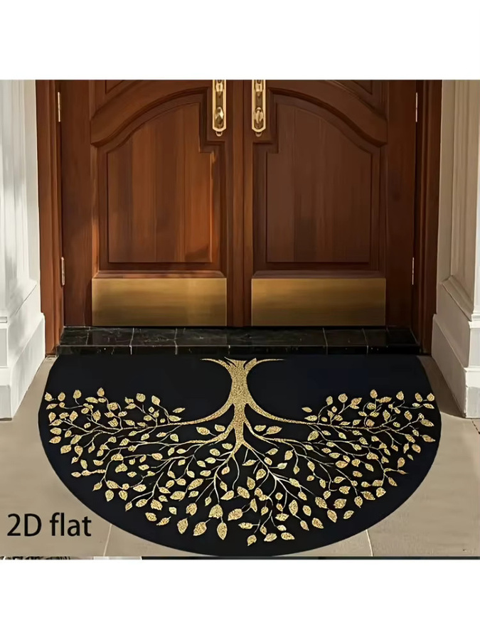 VIKAMA Halbrunde Fußmatte Goldener Lebensbaum, Rutschfeste und Waschbare Eingangsmatte in Schwarz, B: 60,0 cm, T: 40,0 cm - Bild 5