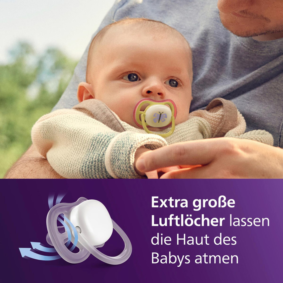 Philips Avent 2er-Pack Schnuller Ultra Air Nighttime für 0-6 Monate, Lila, BPA-frei und leuchtend - Bild 2