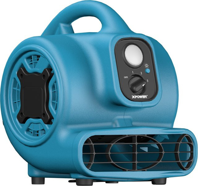 XPower P-230L Leistungsstarker Zentrifugal-Luftbeweger in Blau als Teppichtrockner und Bodenventilator mit LED-Scheinwerfer - Bild 1