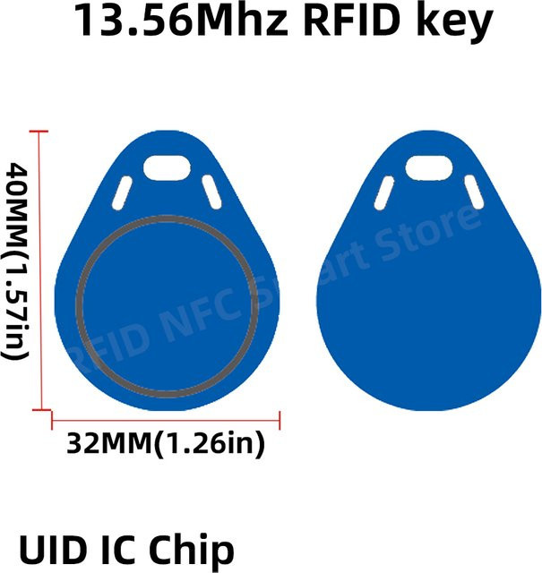 10 Stück Wasserdichte RFID Keyfob Tags von Guang Hongrun, 13,56 MHz UID beschreibbare Klon Schlüssel in Blau - Bild 1