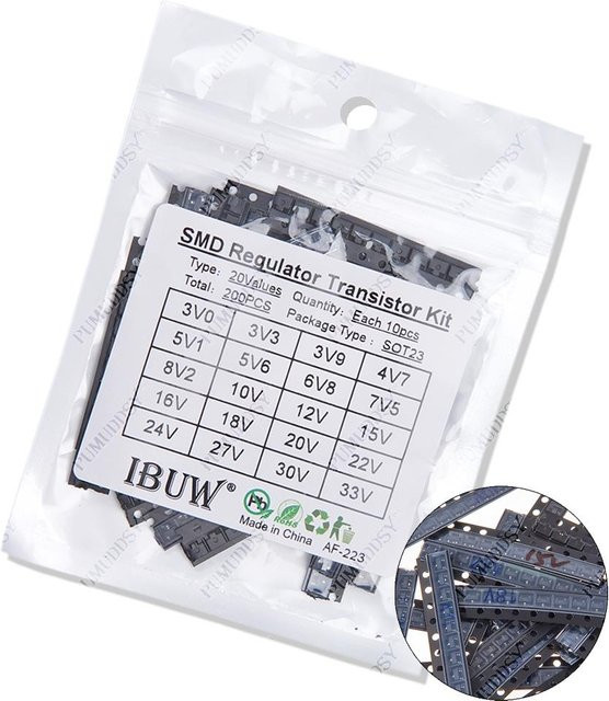 PUMUDDSY Zenerdiode Proben Kit im SOT23 Paket, 20 Arten à 10 Stück, Schwarz, 200 Stück - Bild 1