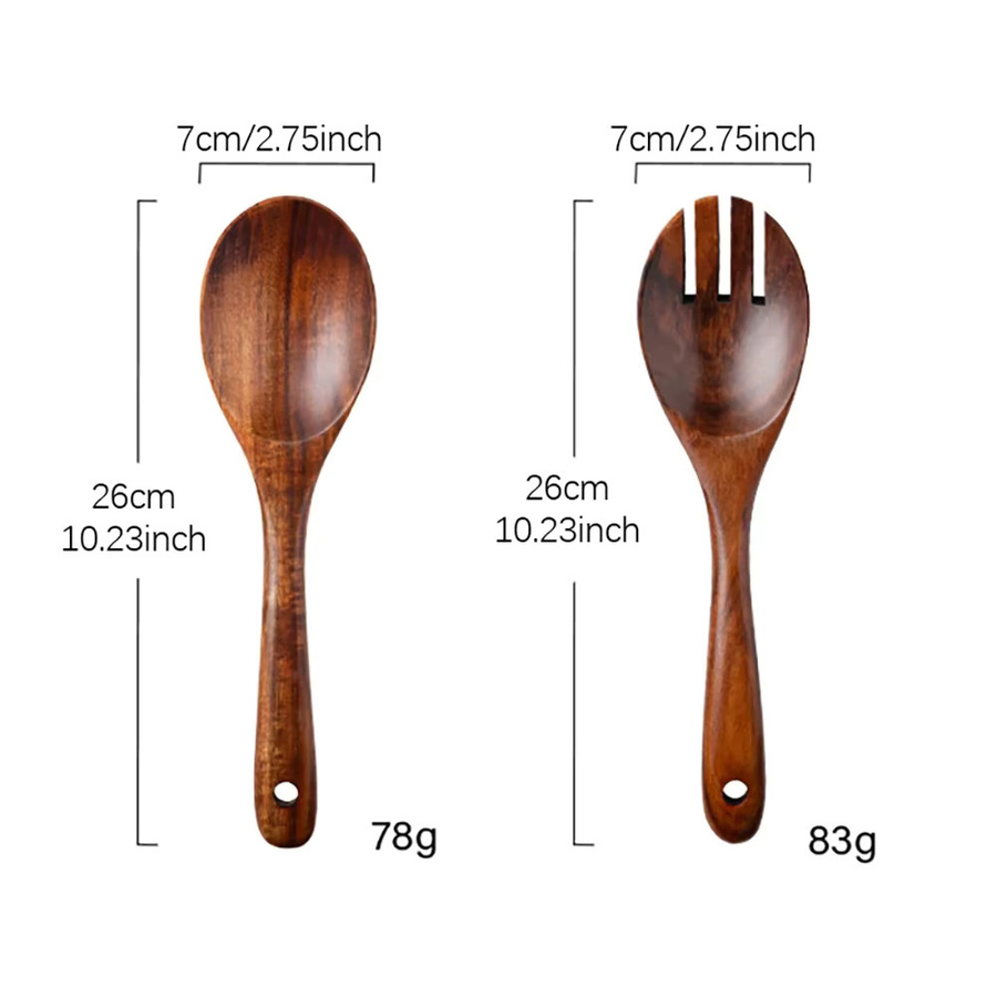 JANKNG 2er Set Servierbesteck aus Holz in Braun mit langem Griff im japanischen Stil - Bild 6