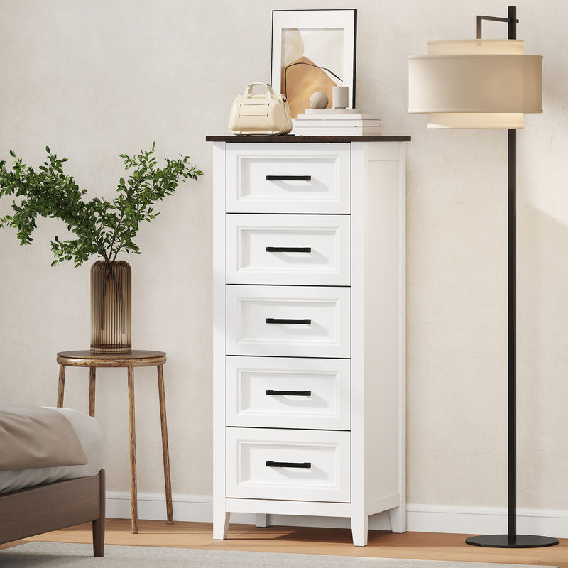 HOMCOM Kommode mit 5 Schubladen in Weiß, schmale hohe Kommode mit Abdeckplatte in Holzoptik, B/T/H: 45 x 35 x 106 cm - Bild 2