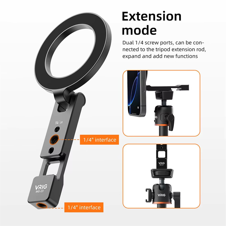 VRIG Multifunktions Magnet-Telefonhalterung für MagSafe iPhone und Android, Desktop-Stativ mit 1/4 Zoll Gewinde und Kaltgewindeschuh, Schwarz - Bild 3