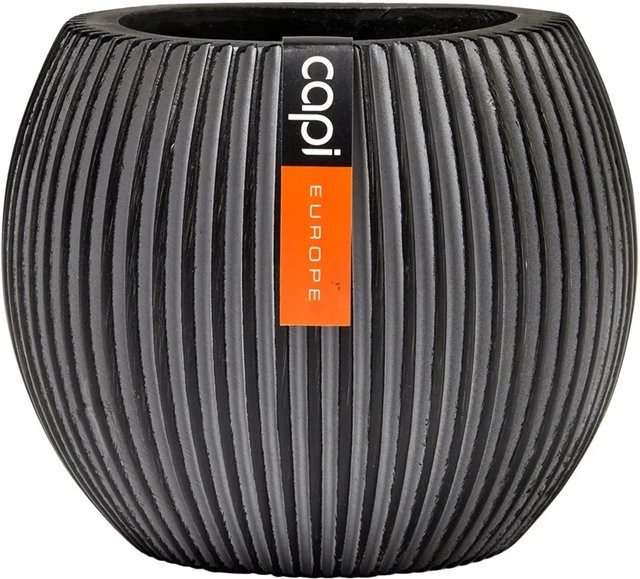 Capi Pflanztopf Groove Kugel Schwarz mit vertikalen Rillen, Durchmesser: 18 cm, Höhe: 15 cm - Bild 1