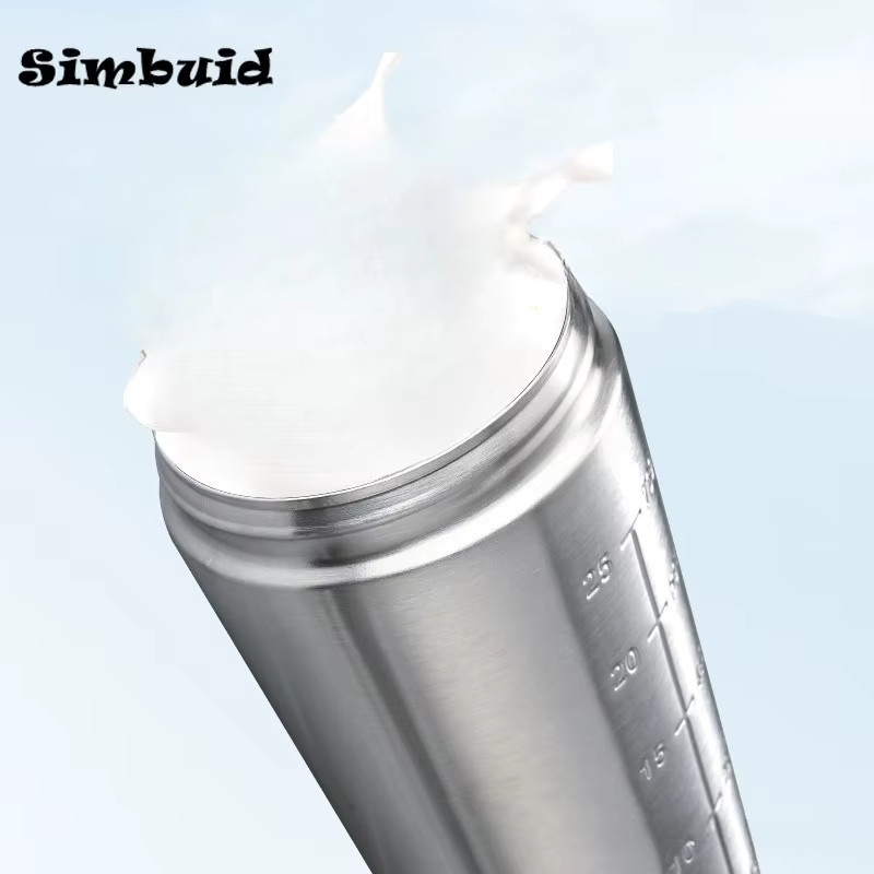 Simbuid Edelstahl Proteinpulver Shaker mit Stahlkugel und Skala, auslaufsicher, 500 ml oder 750 ml, Silber oder Schwarz - Bild 2