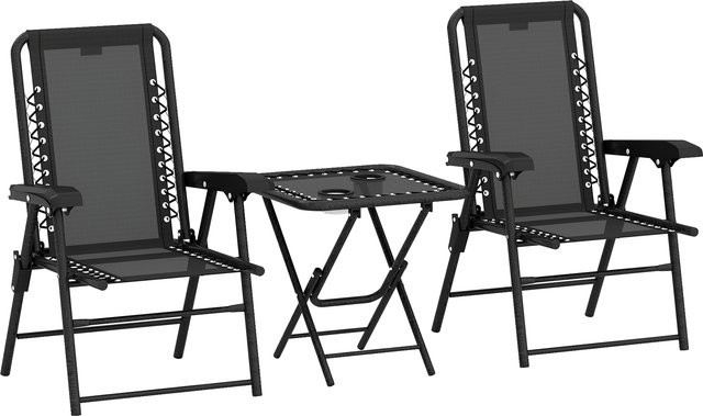 Outsunny 3-teiliges Bistro Set aus Stahl mit Texteline in Schwarz für Garten, Balkon und Terrasse - Bild 1