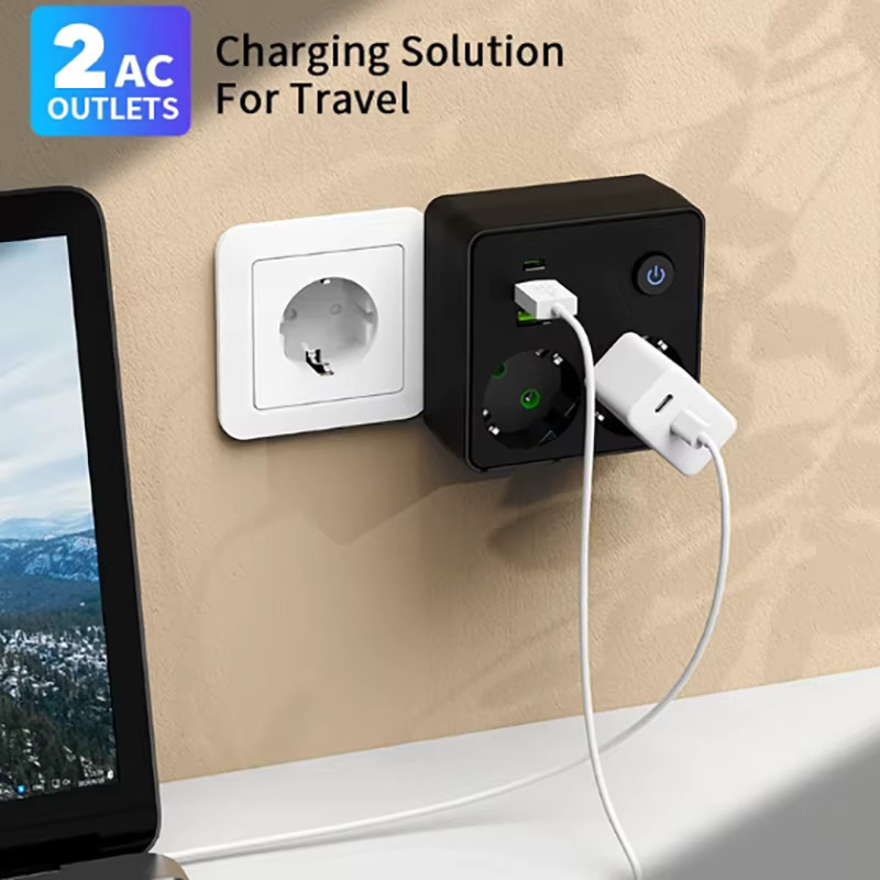Szaoju EU-Steckdosenleiste mit 2 Steckdosen, 2 USB-Anschlüssen und 1 Typ-C-Anschluss, 2500W maximale Leistung - Bild 1