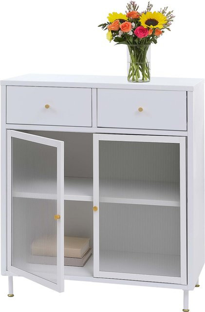 MCW Kommode O87 im Industrial Look aus Metall und Schilfglas, Weiß, B/T/H: 96 x 40 x 80 cm - Bild 1