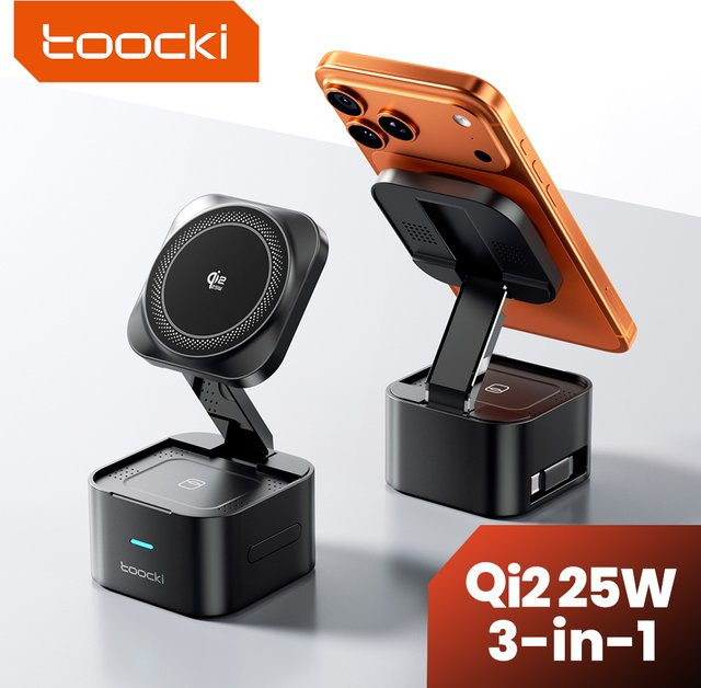 Toocki 3-in-1 Kabelloses Ladegerät 25W QI2.2 für iPhone, AirPods und iWatch, Farbe: Schwarz - Bild 1