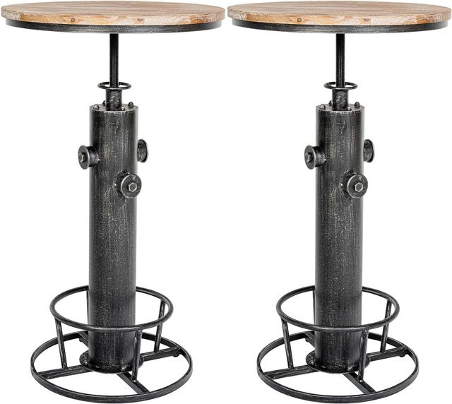 CLP 2er Set Stehtische Ruhr, höhenverstellbare Bartische im Industrial Style aus Metall und Kiefernholz, braun - Bild 1