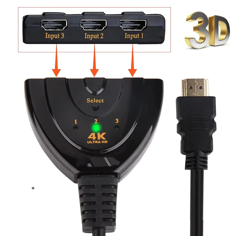 IPUMYNO HDMI KVM-Switch Splitter 4K UHD 3-Port Video-Switcher Hub in Schwarz - Bild 2