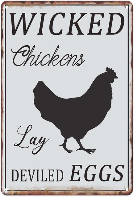 Britimes Wicked Chickens Lay Deviled Eggs Vintage Metall-Blechschild, Mehrfarbig, Rechteckig, Breite: 20,0 cm, Höhe: 14,0 cm, Tiefe: 1,0 cm - Bild 1