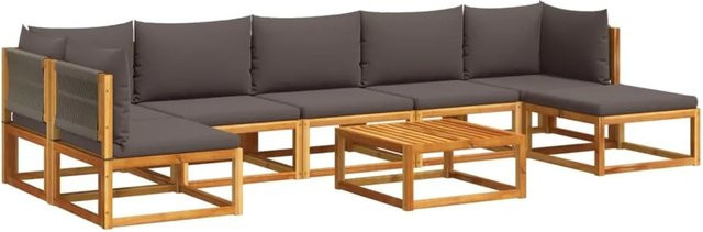 vidaXL 8-tlg. Garten-Sofagarnitur aus geöltem Akazienholz mit grauen Kissen - Bild 1
