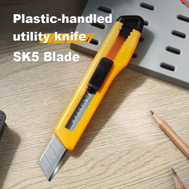 Deli Universalmesser mit 18 mm Klingenbreite, einziehbarer Kartonschneider aus Carbonstahl mit Kunststoffgriff - Bild 2