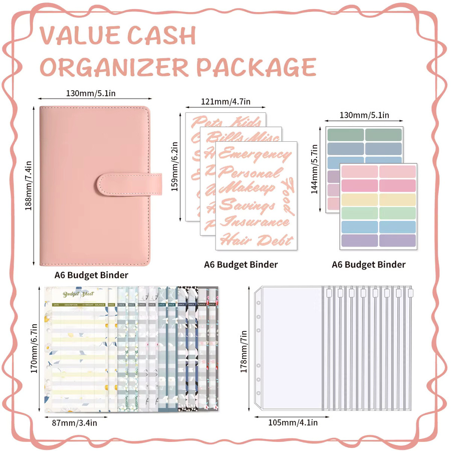Coliky Smog Series A6 Notizbuch-Organizer mit 6-Ring-Ordnerhülle, Budgetplaner in Schwarz oder Pink - Bild 1