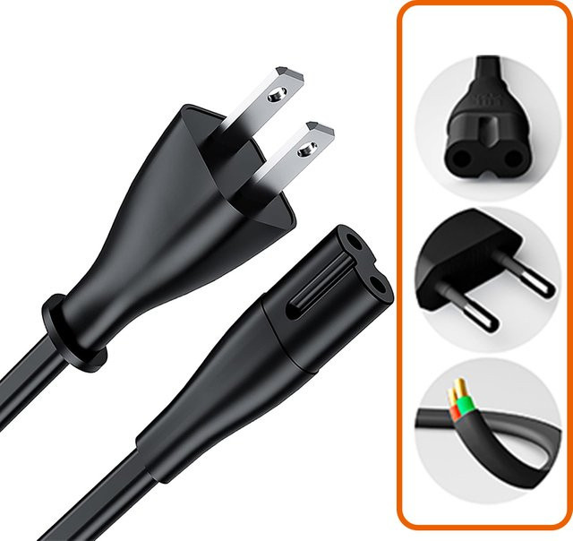 VBDWRM AC-Netzkabel 2-polig EU USA Stromkabel Abbildung 8 IEC 320-C7 in Schwarz für TV, Laptop, Drucker, Scanner, Xbox und PS5 - Bild 1