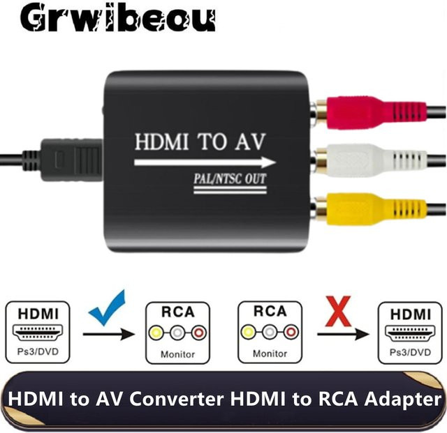 GRWIBEOU HDMI zu RCA AV Konverter Box in Schwarz mit 1080P Scaler für Video Composite L/R Adapter Unterstützung NTSC und PAL - Bild 1