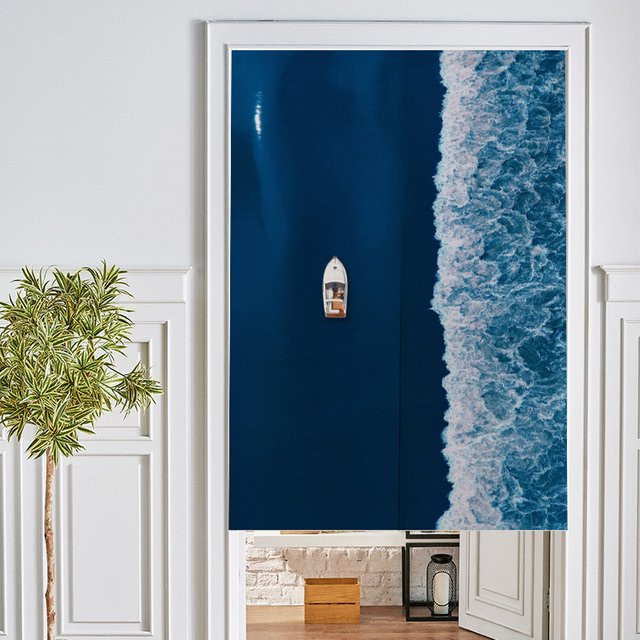 VIKAMA Leinen-Halbvorhang Meerblick in Blau für Wohnzimmer und Schlafzimmer - Bild 1