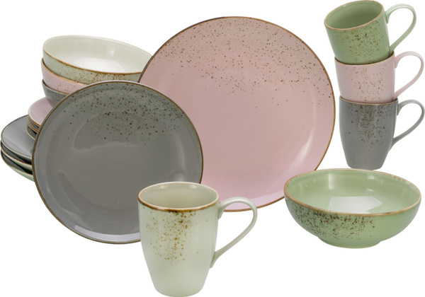 creaTable Kombiservice Nature Collection Vintage Garden aus Steinzeug, 16-teilig für 4 Personen