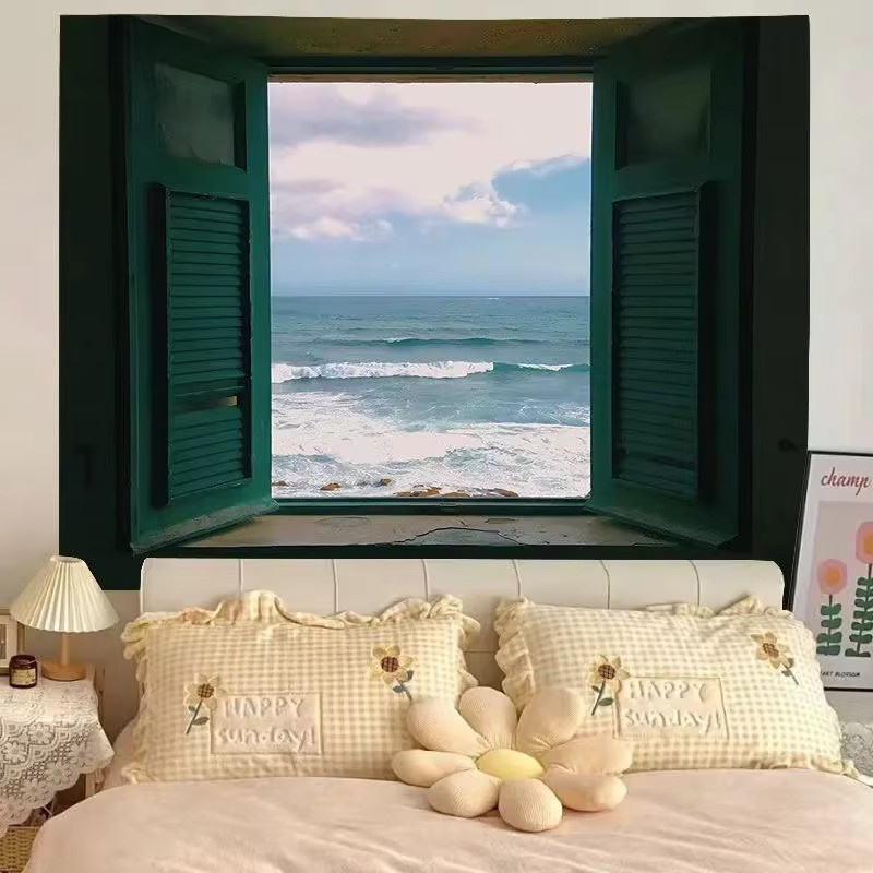 VIKAMA Wandteppich mit künstlicher Fenster-Wolkenlandschaft und 3D-Effekt zur gemütlichen Dekoration für dein Schlafzimmer oder Wohnheim - Bild 2